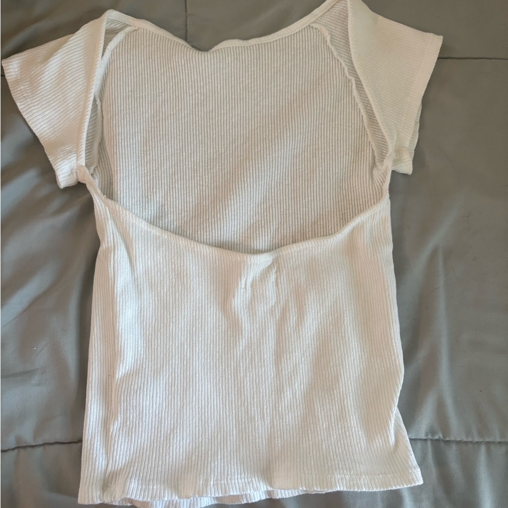 Aerie White Ribbed Short Sleeve Top